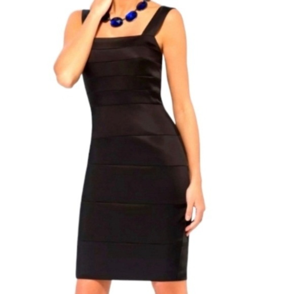 Cache NWT Womans Bodycon Bandage Black Satiny Cocktail Dress Size 6